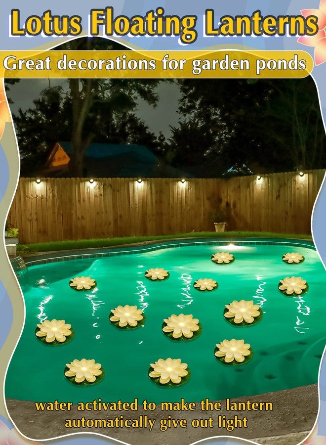 Hortsun 12 Pcs Floating Lotus Lights with Batteries Lily Pads Pool Flowers Floating Candles Decor Artificial Pond Ornaments for Pool Pond Outdoor Indoor(5.91 Inch,White) - Image 3